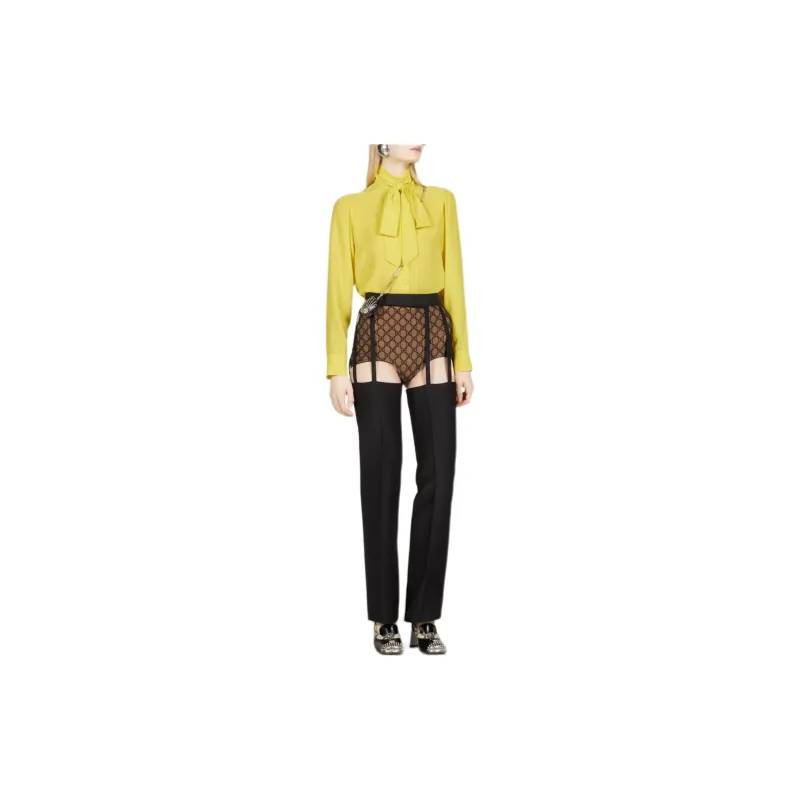 GUCCI Silk Shirt With Self Tie Bow Shirt Women's Yellow-1