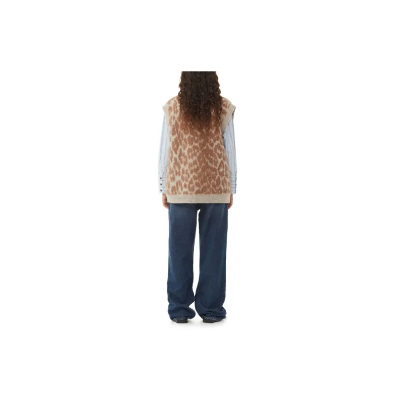 GANNI Leopard Jacquard Knitted Vest-2
