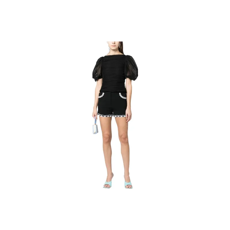 MOSCHINO High Waist Lace Trim Buttoned Shorts-1