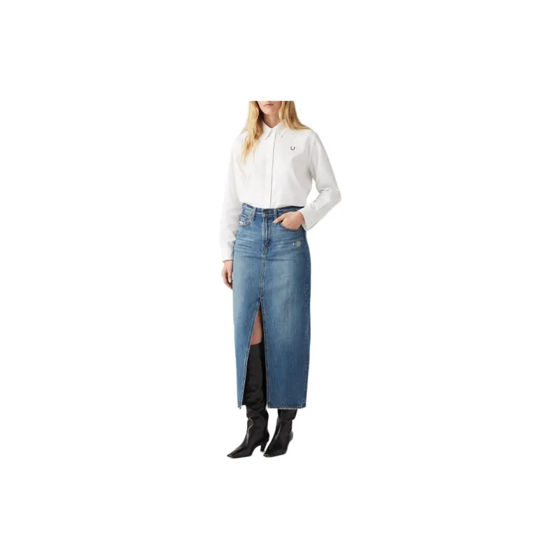 Levi's Ankle Column Skirt Denim Long Skirt Women's Blue-2