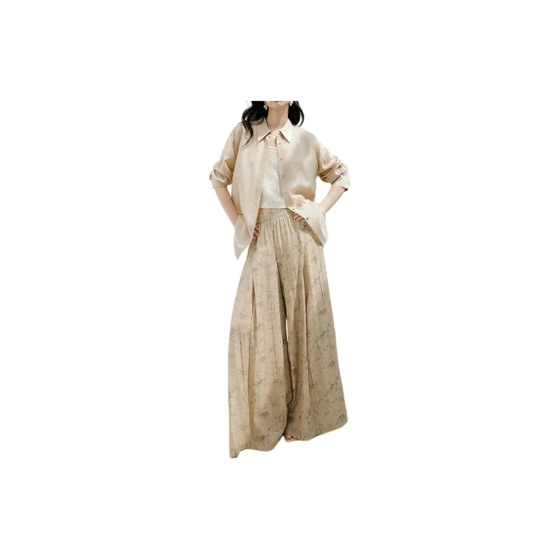 Hopeshow Casual Pants Women's Camel Flower-1