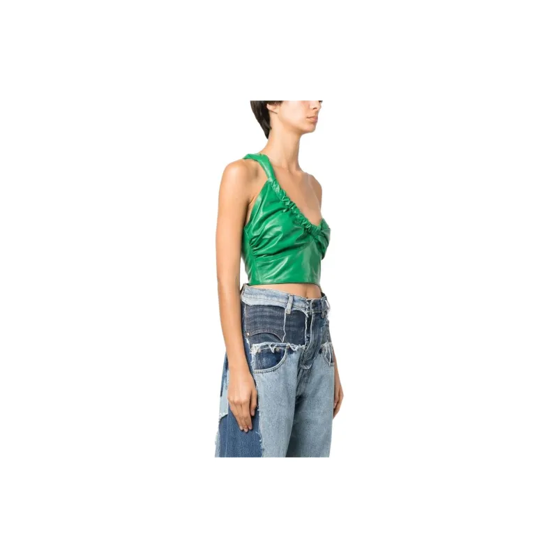 MANOKHI One-shoulder Leather Cropped Top-3