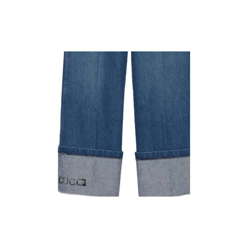 GUCCI Logo Printed Wide Leg Jeans-5