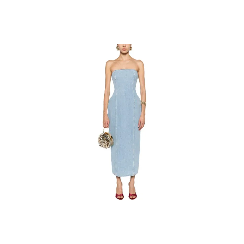 MAGDA BUTRYM Strapless Midi Denim Dress-1