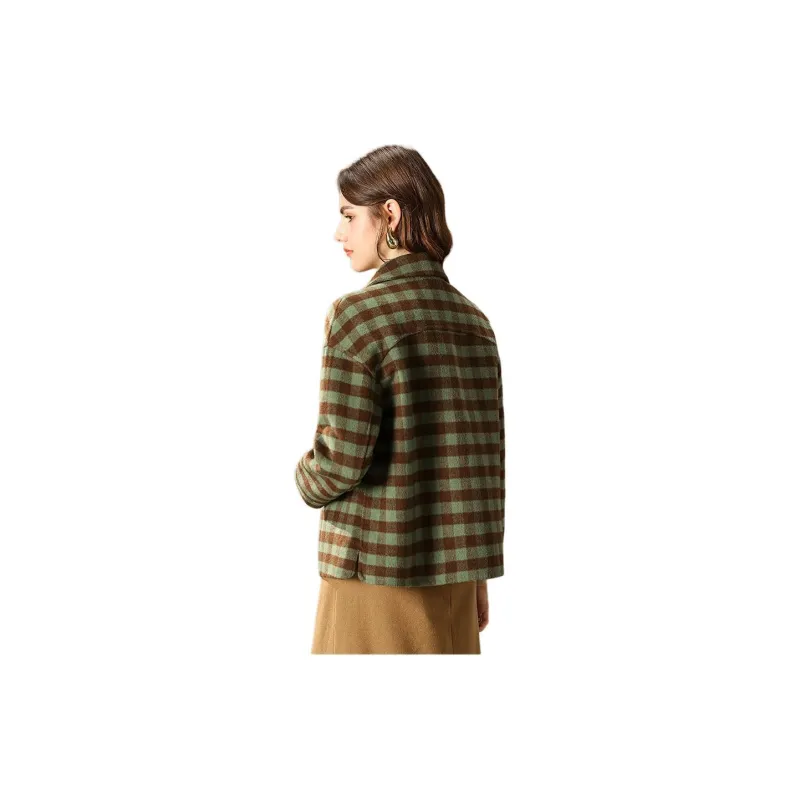 FENHONGMALI Coats Women's Green Plaid-2