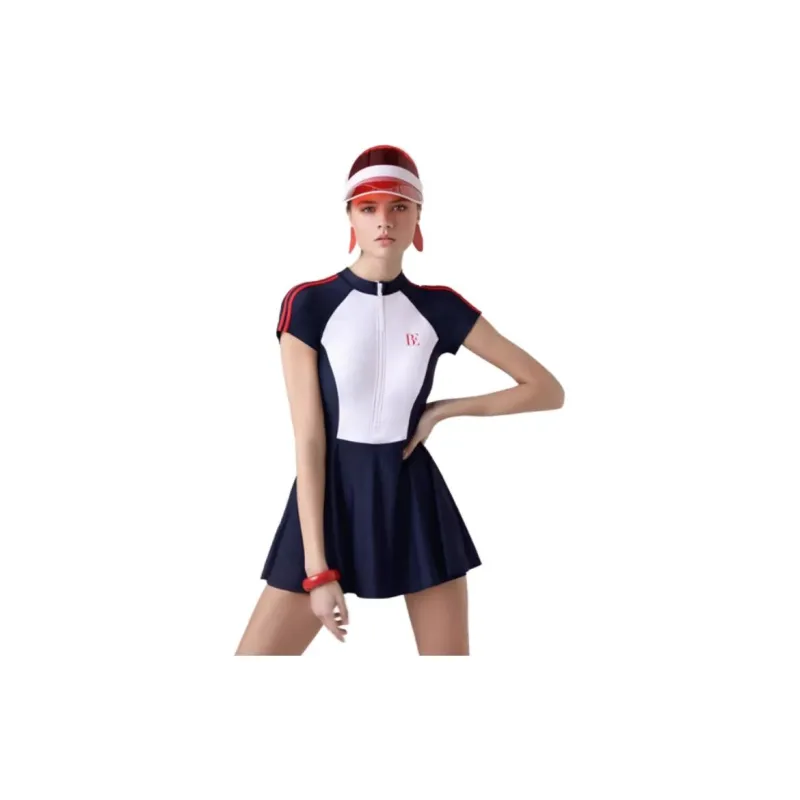 BALNEAIRE MIX Series One Piece Swimsuits Women's Navy Blue/Trendy White Patchwork-4