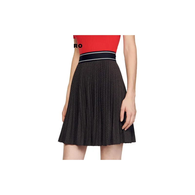 Sandro Plaid Check Pleated Miniskirt-1
