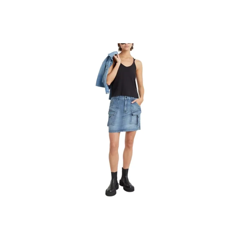 G-STAR RAW Casual Short Skirts Women's Off-White Dark Blue-3