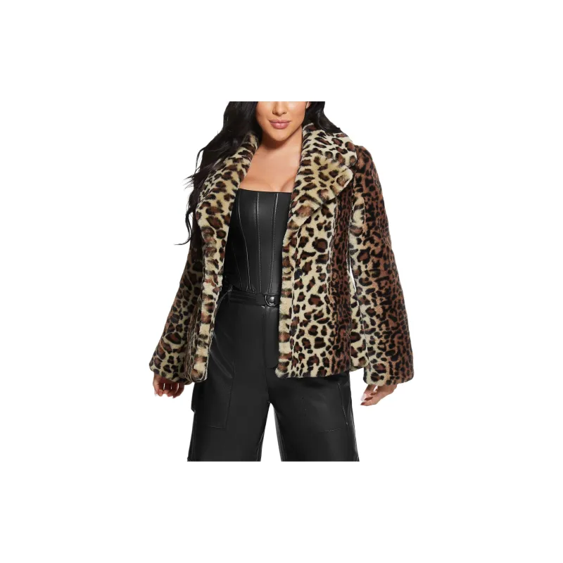 GUESS Denise Leopard Coat Coats Women's Brown-1