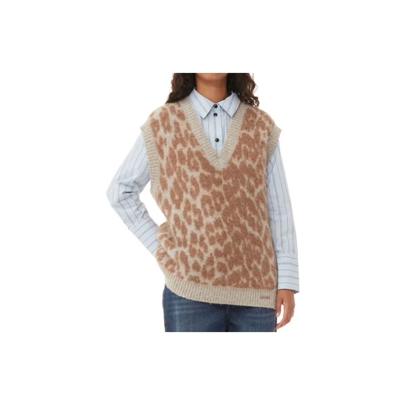 GANNI Leopard Jacquard Knitted Vest-5