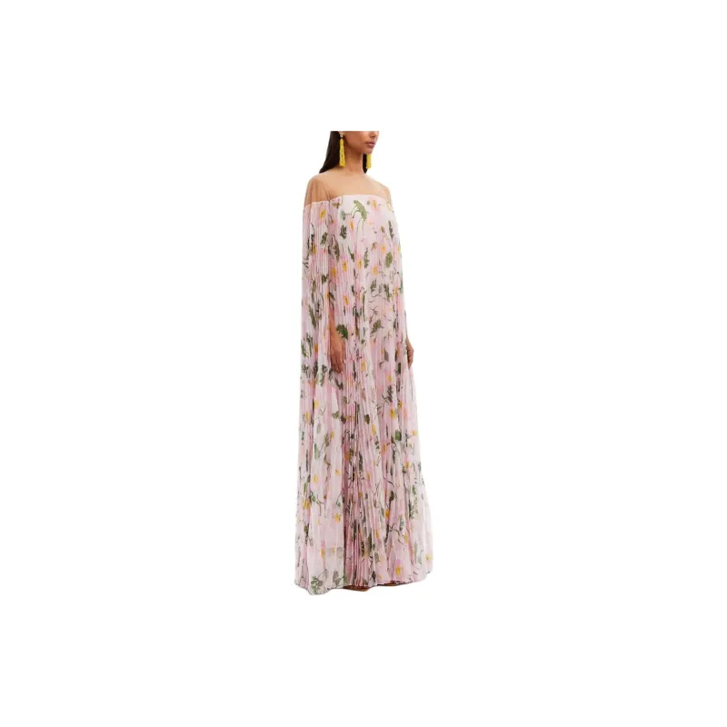 OSCAR DE LA RENTA Painted Poppies-print Pleated Kaftan Maxi Dress-3