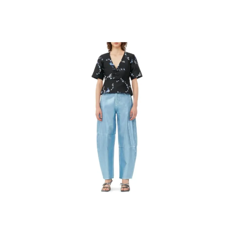 GANNI Floral-jacquard V-neck Blouse-1