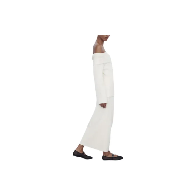 ZARA Casual Long Skirt Women's Frosted White-3