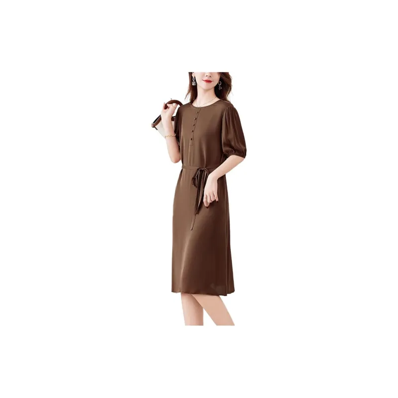 Yi Mengyuan Lace Up Silk Short Sleeved Dress Women's-10