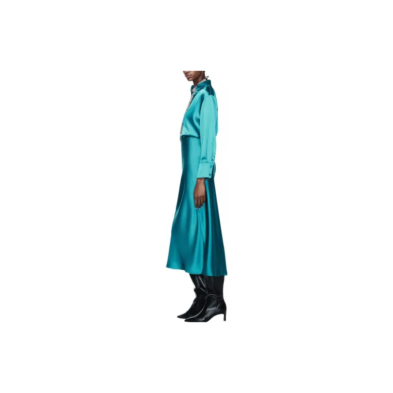 ZARA Casual Long Skirts Women's Dark Blue Green-3
