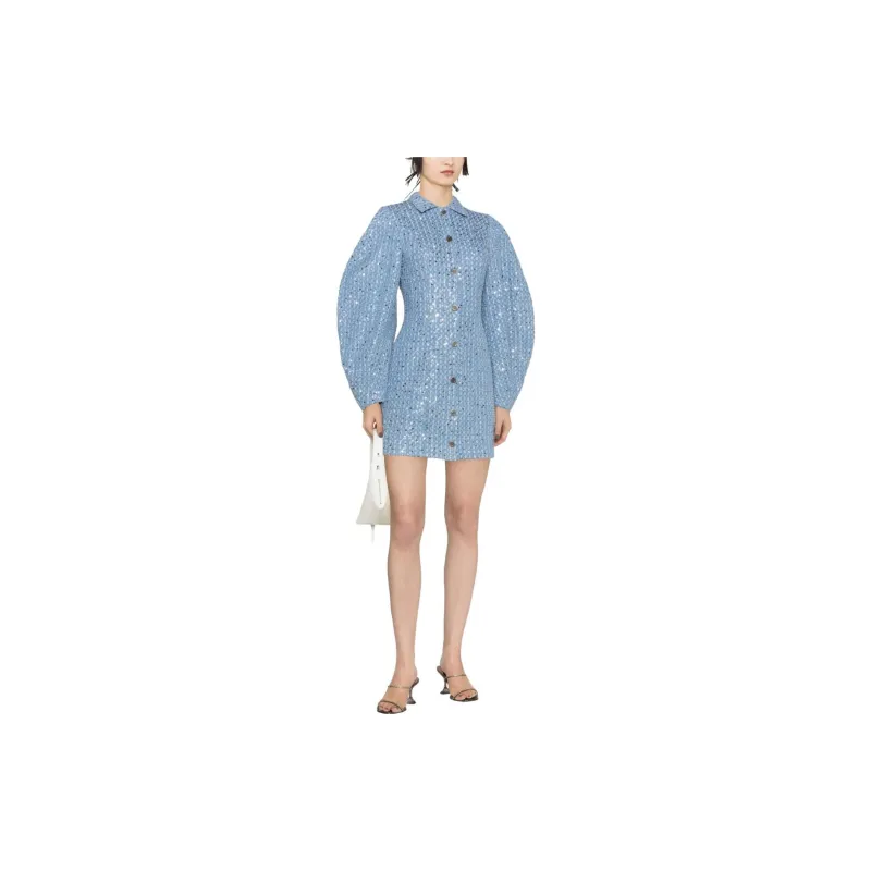 Rotate Long-Sleeved Dresses Women's Blue-1