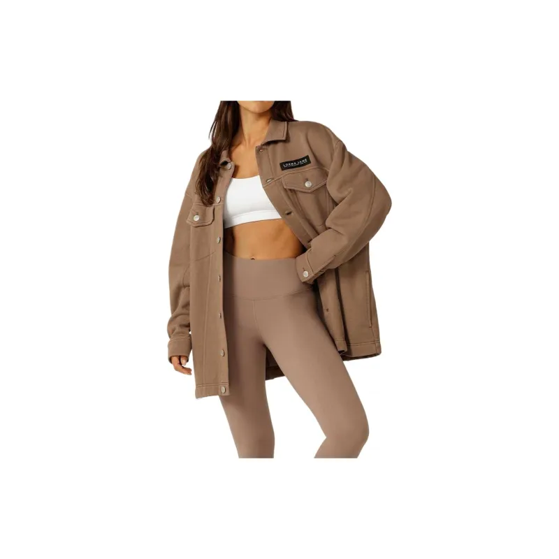 LORNA JANE Daybreak Washed Fleece Shacket Jacket Women's Washable Cedar-2