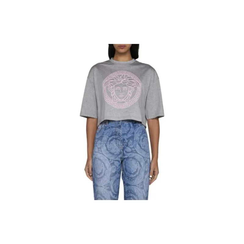 VERSACE Logo Printed Cropped T Shirt-2
