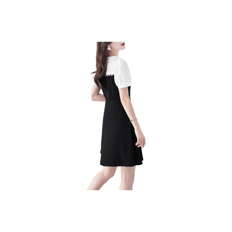 Still Quiet Short Sleeved Dresses Women's Black White-3