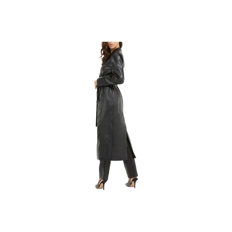 GUESS Gea Faux-Leather Trench Coat Trench Coat Women's Black-2