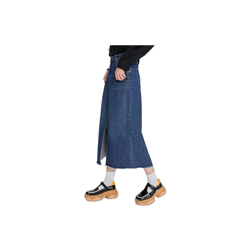 Lee Denim Long Skirts Women's Medium Dark Blue-2