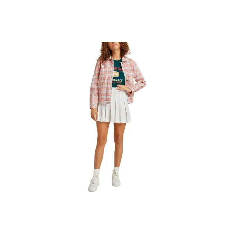 GUESS Originals Plaid Denim Jacket Jackets Coats Women's Pink-2
