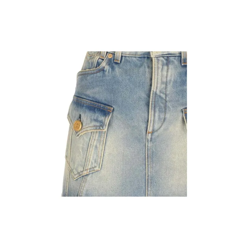 BALMAIN Western High Waist A Line Denim Mini Skirt-5