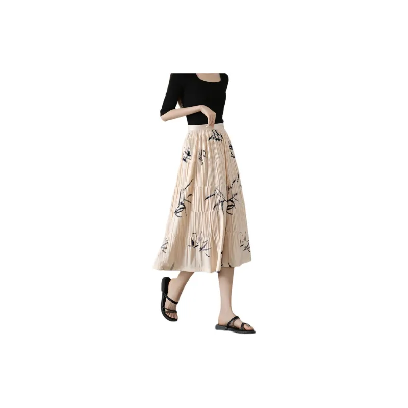Mo Han Yi Mei Casual Long Skirt Women's Beige Apricot-2