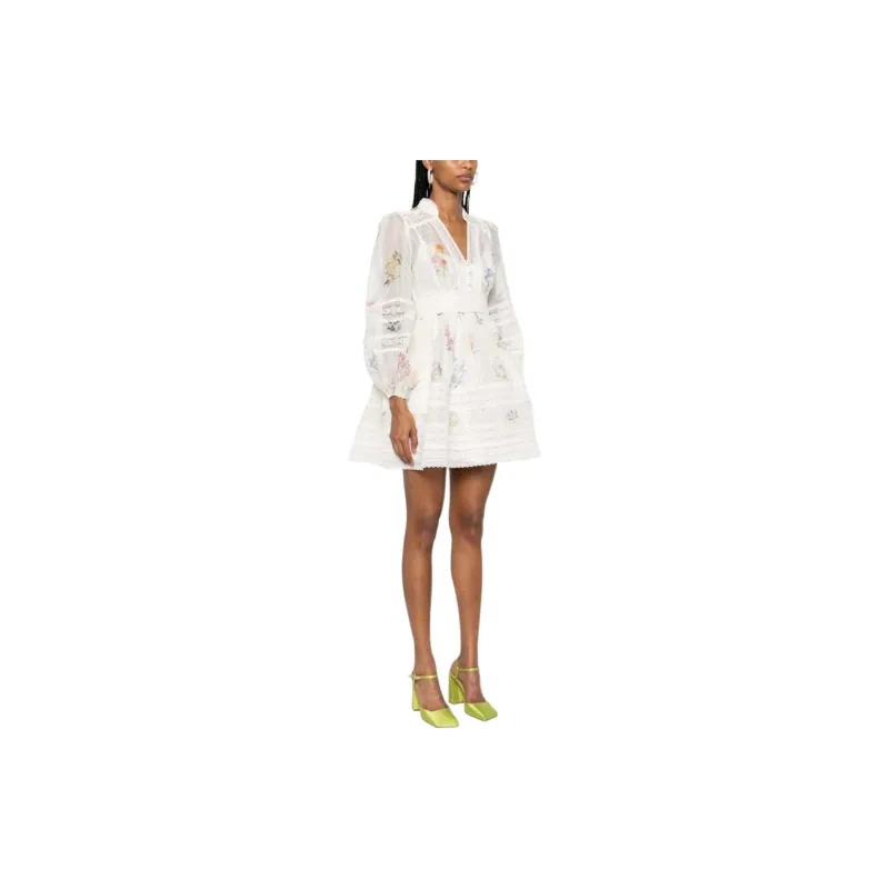 Zimmermann Natura V-Neck Floral Printed Laced Mini Dress-3