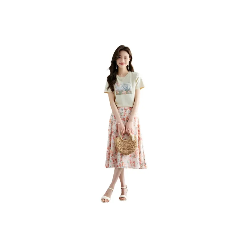 SLLSKY Skirt Set Women's Apricot Ice Cream-3