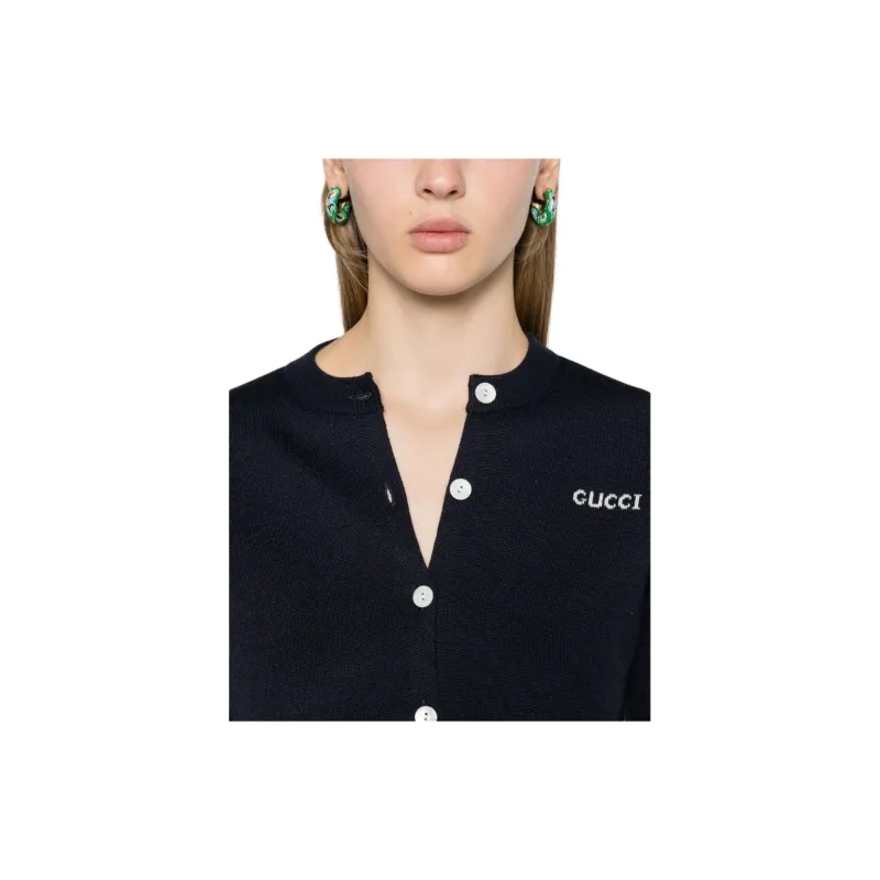 GUCCI Logo Intarsia Knit Cardigan-5