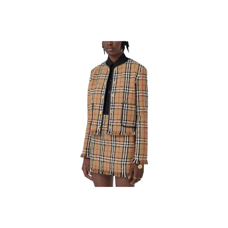 Burberry Buttoned Checked Fringed Jacket-3