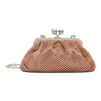 MaxMara Mesh Rhinestone One Shoulder Crossbody Clutches Small Size Women's Rose