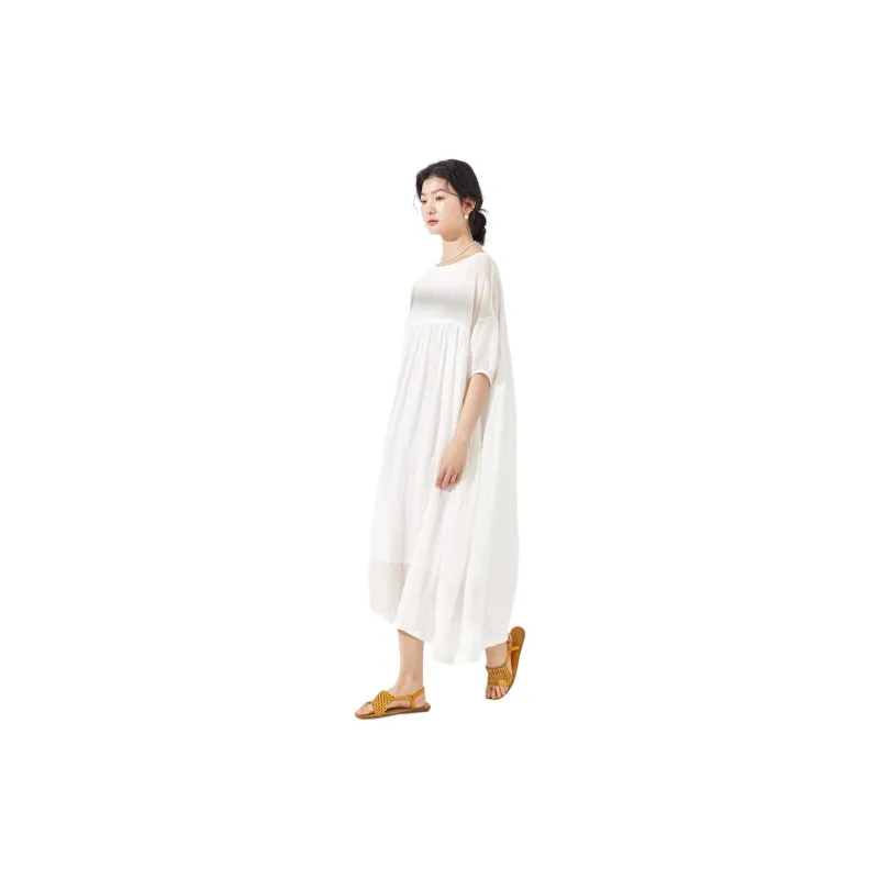 ZIMO Short Sleeved Dresses Women's White-3