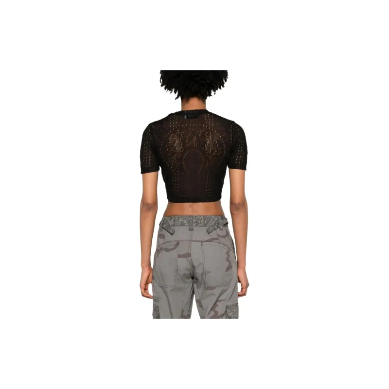 Marine Serre Pointelle knit Cropped Blouse-1