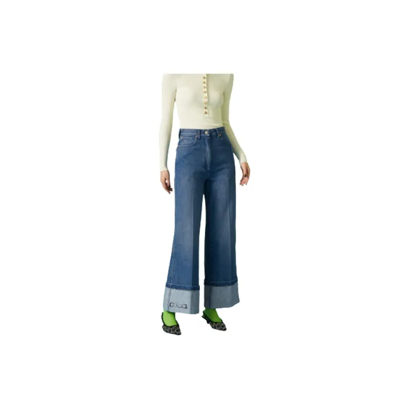 GUCCI Logo Printed Wide Leg Jeans-2