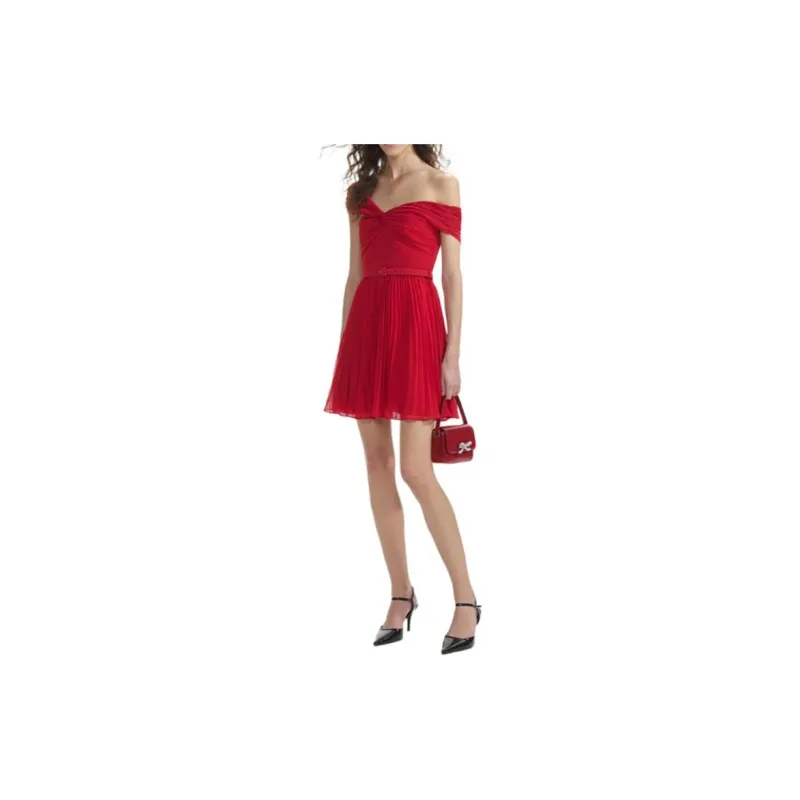 Self portrait Off shoulder Plissé Mini Dress-3