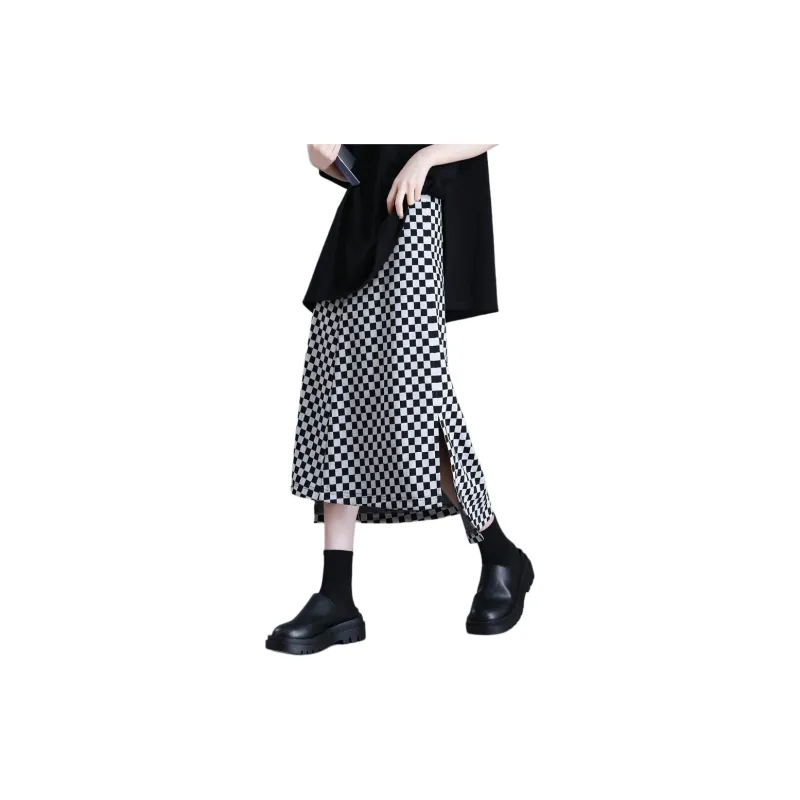 You Cow Me Pants Casual Long Skirts Women's Black White Plaid-3