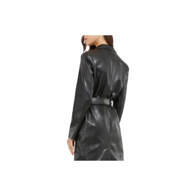 GUESS Gea Faux-Leather Trench Coat Trench Coat Women's Black-3