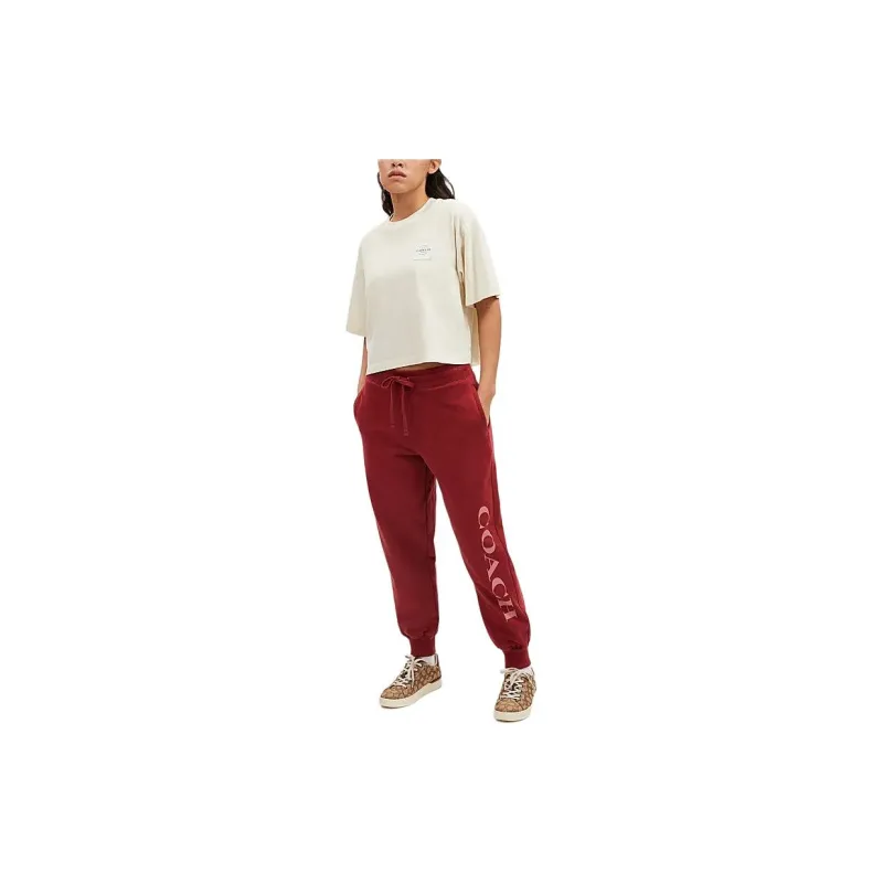 COACH SS24 Knitted Sports Pants Women's Deep Red-1