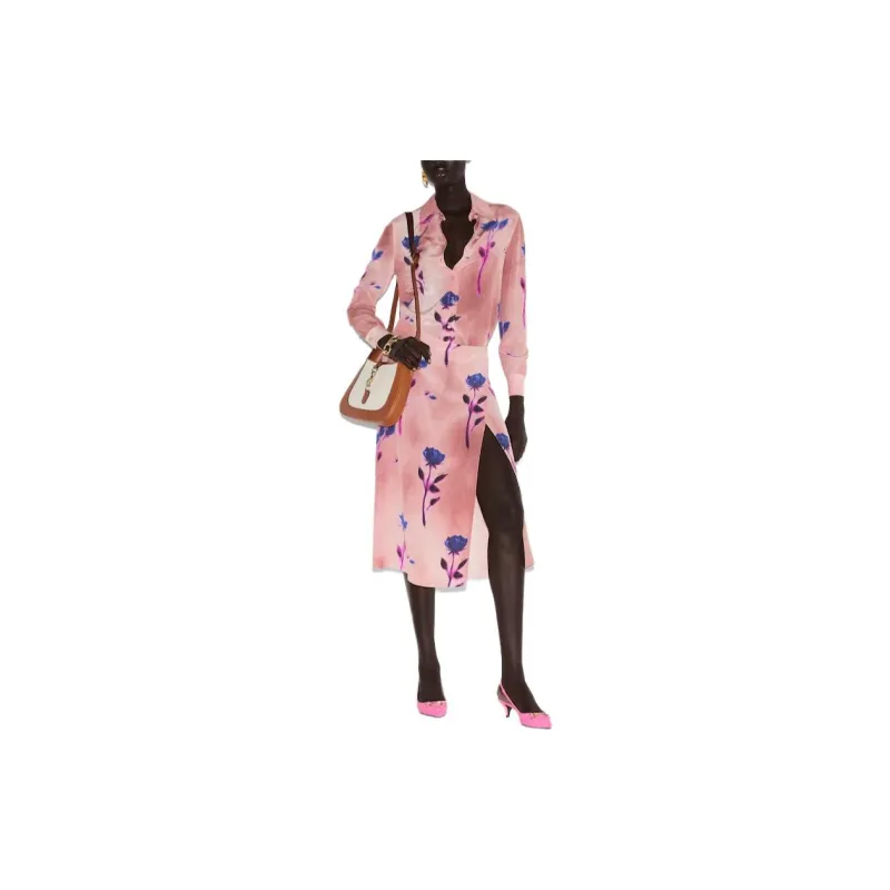 GUCCI Flora-Print Crepe De Chine Skirt Casual Long Skirts Women's Pink-2