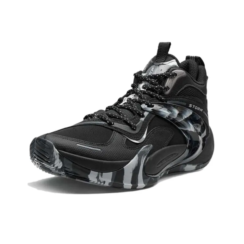 XTEP Cushioning Wear Resistant High Top Basketball Shoes Men's Black Gray-2