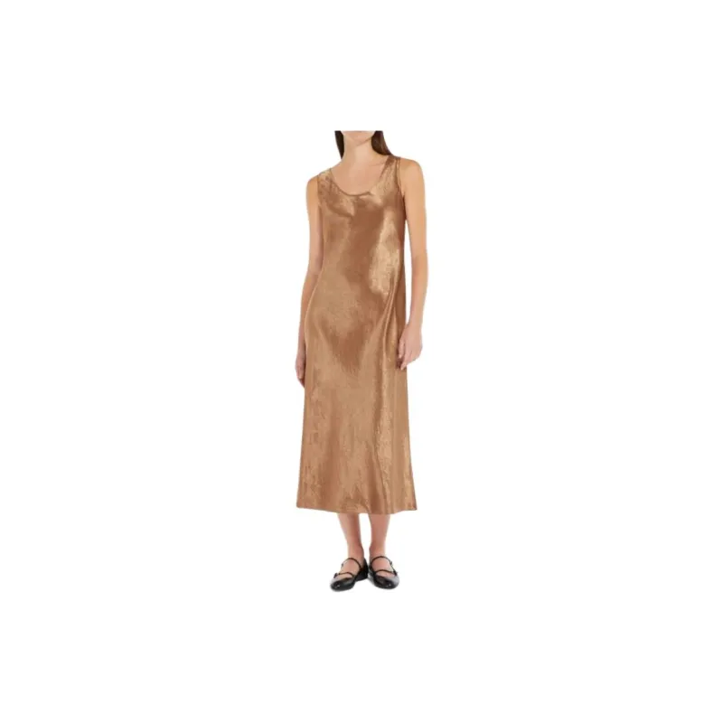 MaxMara Talete Collection Flowing Satin Dress Sleeveless Dress Women's Tobacco-2