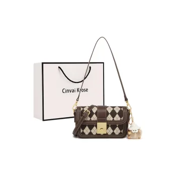 Simvay Clos Fabric Blend Microfiber Shoulder Bag Small Size Women's Diamond Pattern Brown/Diamond Pattern Black/Black