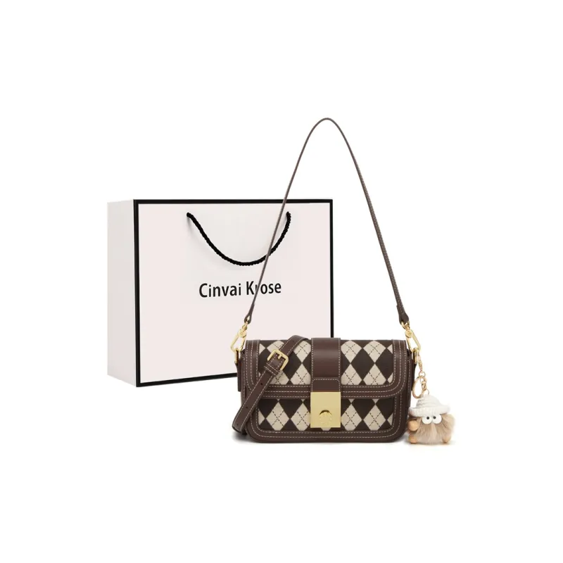 Simvay Clos Fabric Blend Microfiber Shoulder Bag Small Size Women's Diamond Pattern Brown/Diamond Pattern Black/Black-0