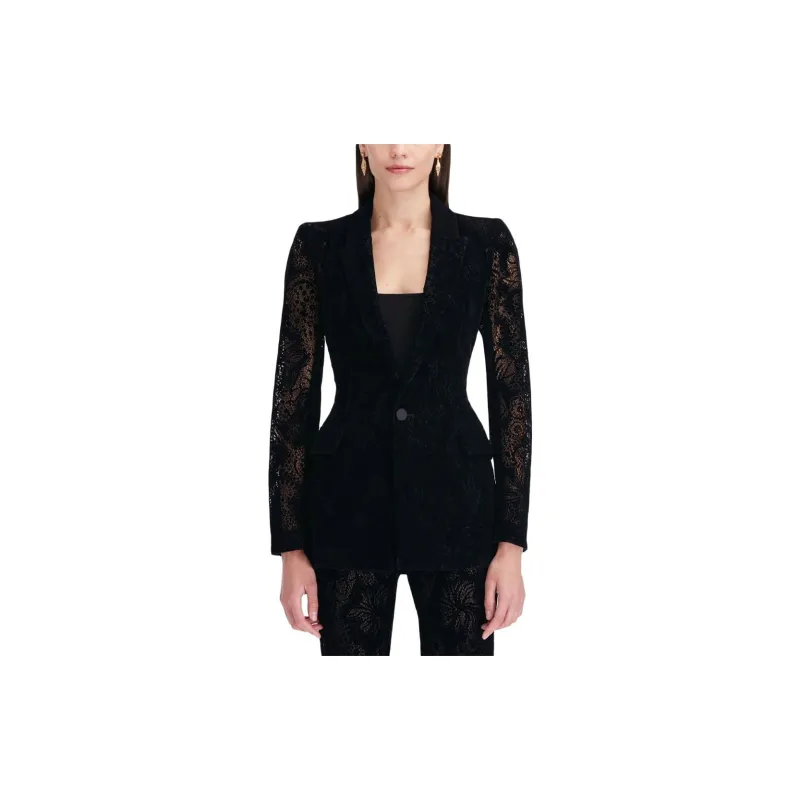 OSCAR DE LA RENTA Flocked Floral-lace Blazer-1