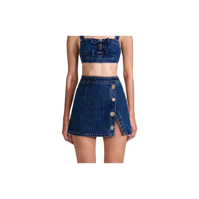 Self portrait Denim Short Skirts Women's Denim Blue-2
