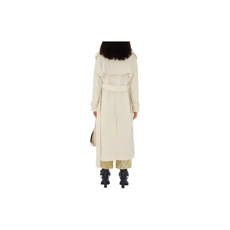 Burberry Trench Coat Women's Plain White Fabric-6