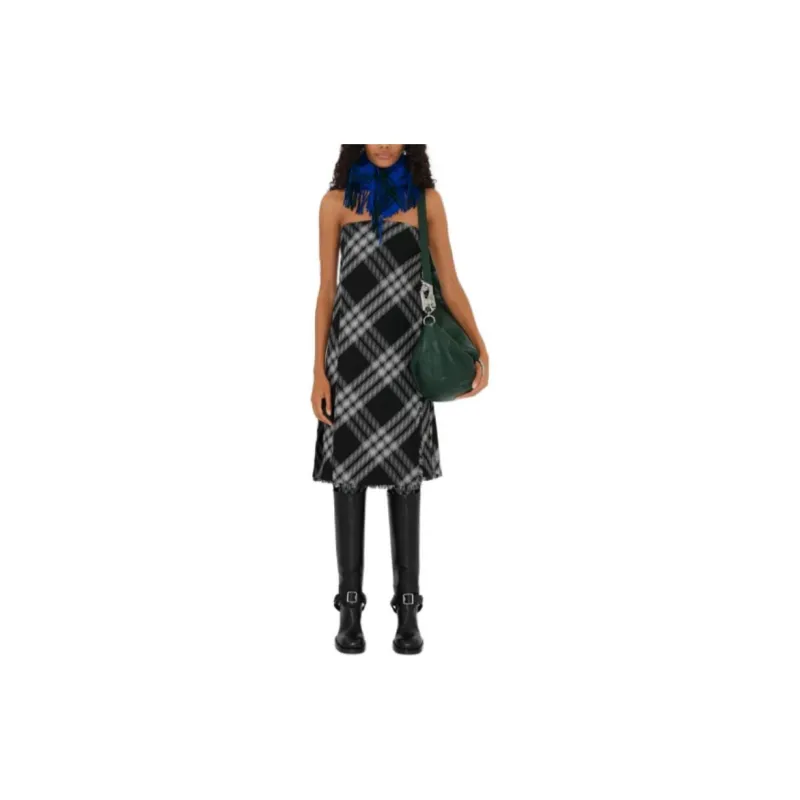 Burberry Checked Fringed Edge Midi Skirt-2