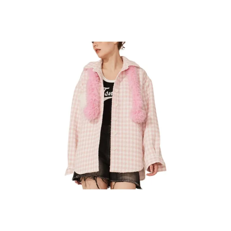 TSMLXLT Jackets Coats Women's Pink Plaid-4